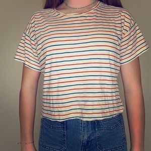 A cropped Madewell red white and blue tee shirt